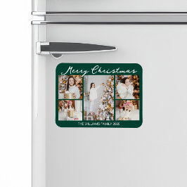 Classic Green Merry Christmas Photo Collage Magnet