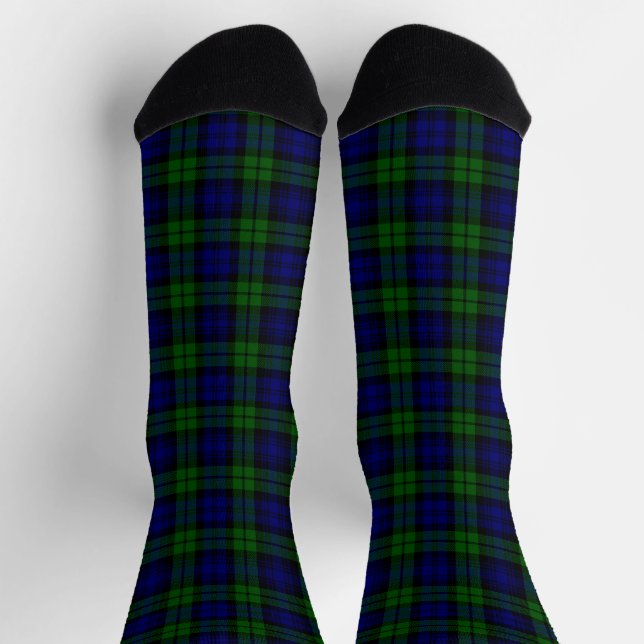 Classic Green & Navy Blackwatch Tartan Kariert Socken (Oben)