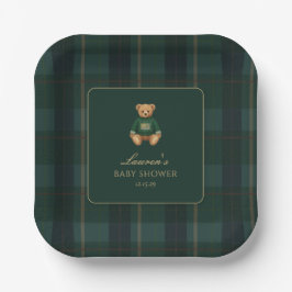 Classic Green Plaid Bear Baby Shower  Pappteller