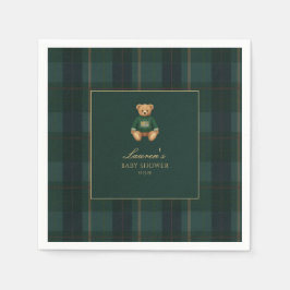 Classic Green Plaid Bear Baby Shower Serviette