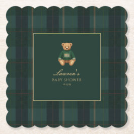Classic Green Plaid Bear Baby Shower Untersetzer