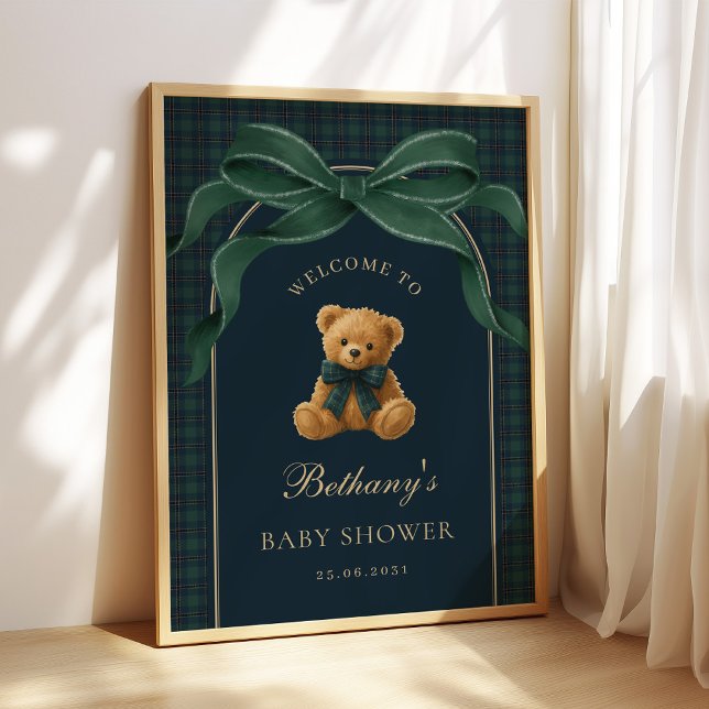 Classic Green Plaid Teddy Bear Baby Shower Welcome Poster (Von Creator hochgeladen)