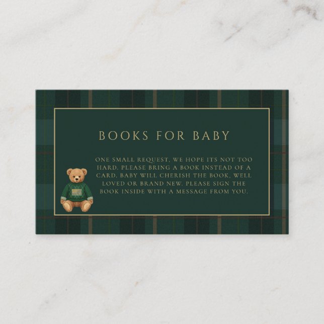 Classic Green Plaid Teddy Bear Theme Baby Shower  Begleitkarte (Vorderseite)