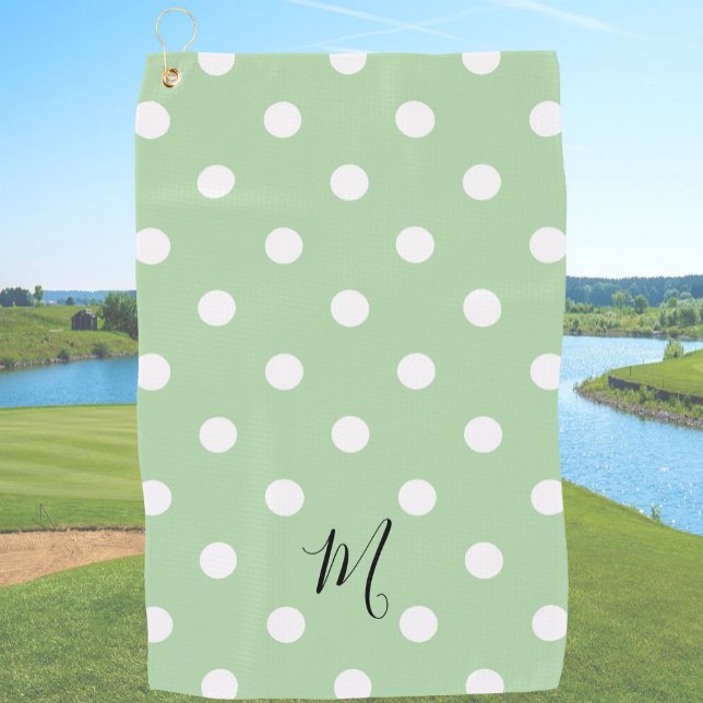 Classic Green Polka Dots Pattern Monogram Golfhandtuch (Von Creator hochgeladen)