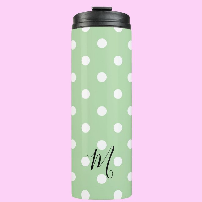 Classic Green Polka Dots Pattern Monogram Thermosbecher (Von Creator hochgeladen)