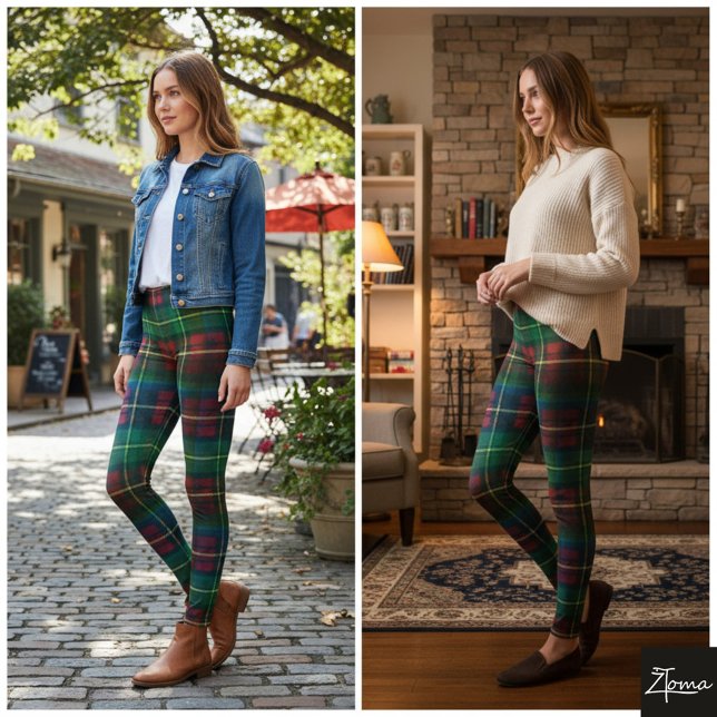 Classic Green Red Square Christmas Tartan Leggings (Von Creator hochgeladen)