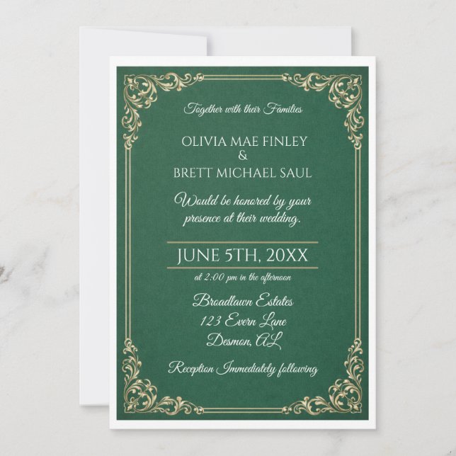 Classic Green! Simplistic Wedding invitation Einladung (Vorderseite)