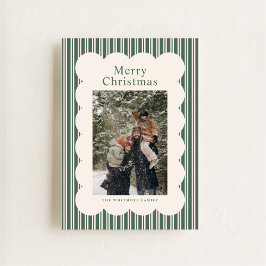Classic Green Stripe Photo Holiday Card Feiertagskarte