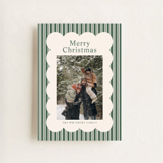 Classic Green Stripe Photo Holiday Card Feiertagskarte