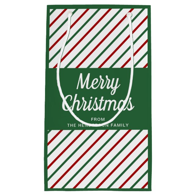 Classic Green Striped Frohe Weihnachten Kleine Geschenktüte (Vorderseite)