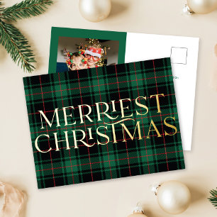 Classic Green Tartan Christmas Foto Foil Card Folien Feiertagspostkarte