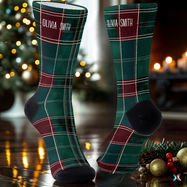 Classic Green und Burgund Weihnachten Kariert Sock Socken (Von Creator hochgeladen)