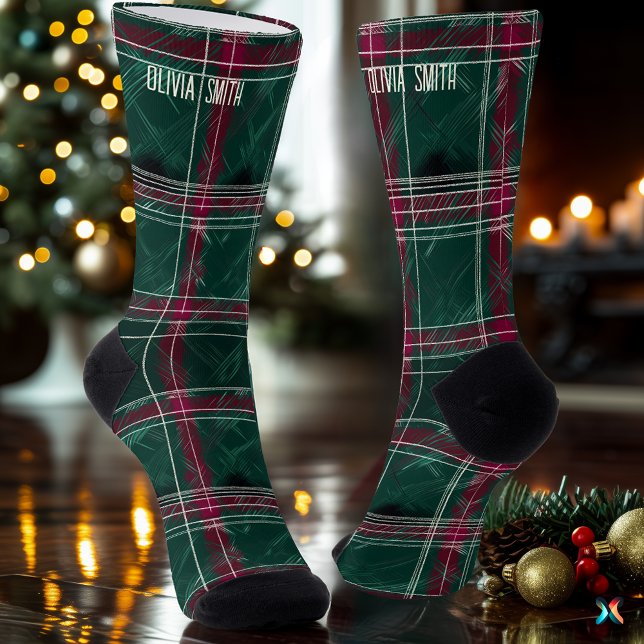 Classic Green und Red Christmas Kariert Custom Socken (Von Creator hochgeladen)