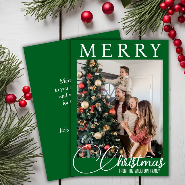 Classic Green und White Family Foto Weihnachten (Classic Green And White Family Photo Christmas Holiday Card)