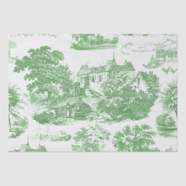Classic Green Vintag French Chateau Toile Seidenpapier (Vorderseite)
