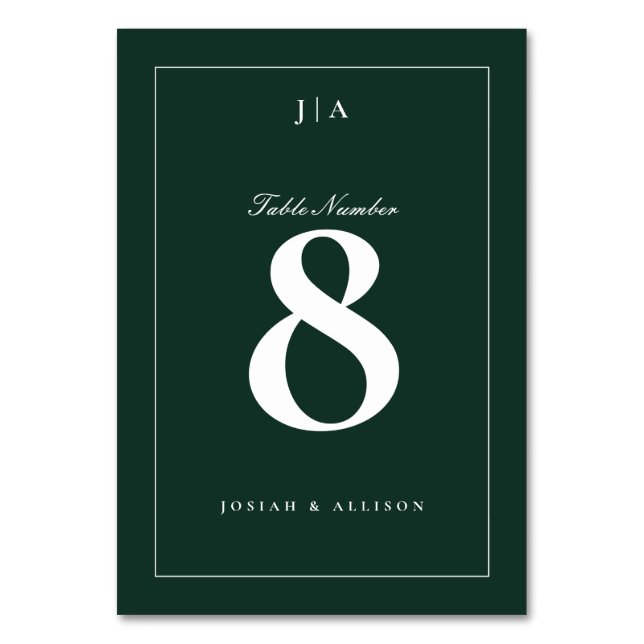 Classic Green Wedding Tischnummer (Vorderseite)