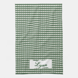 Classic Green & White Gingham | Personalized Name Geschirrtuch