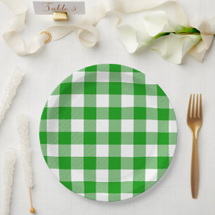 Classic Green & White Gingham Summer Picnic Pappteller