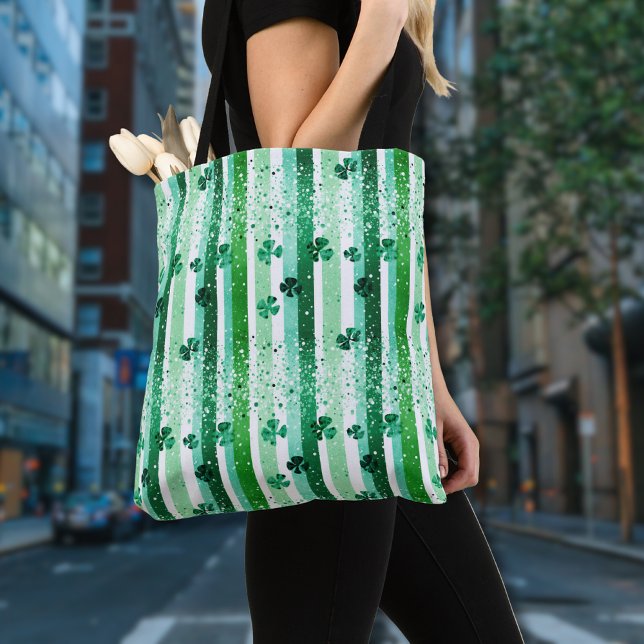 Classic Green White Vertical Stripes Shamrocks (Von Creator hochgeladen)