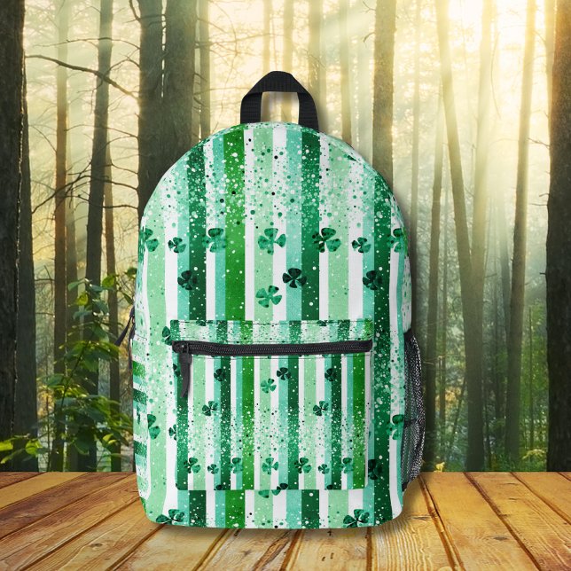 Classic Green White Vertical Stripes Shamrocks Bedruckter Rucksack (Von Creator hochgeladen)