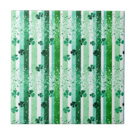 Classic Green White Vertical Stripes Shamrocks Fliese