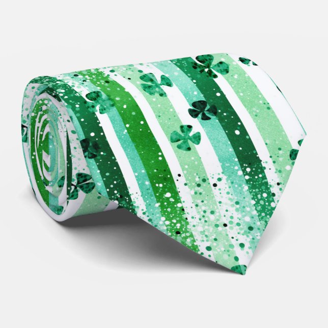 Classic Green White Vertical Stripes Shamrocks Krawatte (Gerollt)