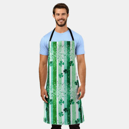 Classic Green White Vertical Stripes Shamrocks Schürze