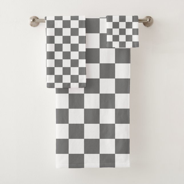 Classic grey checkerboard badhandtuch set (Insitu)
