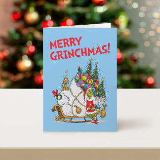 Classic Grinch | Grinch & Max mit Sleigh Feiertagskarte