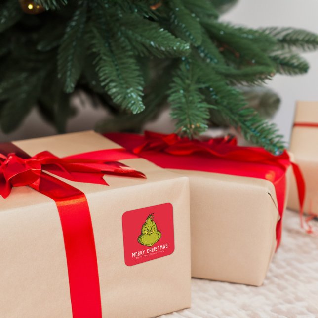 Classic Grinch | Weihnachten - Personalisiert Quadratischer Aufkleber (Sticker on gift)