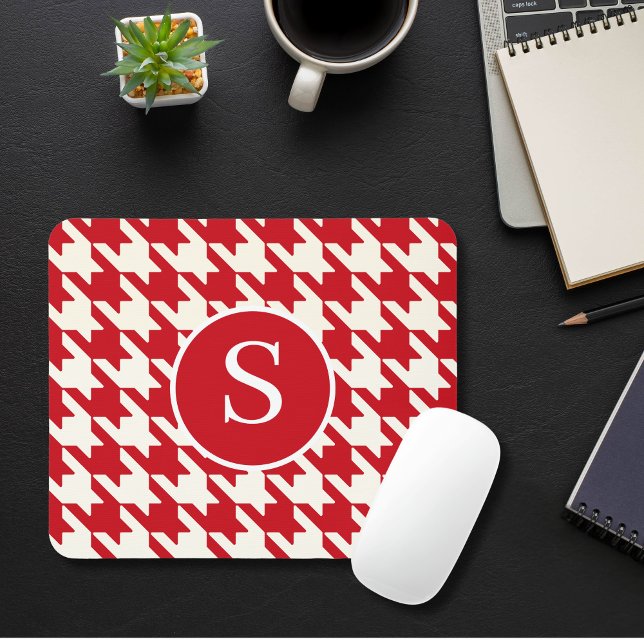Classic Hahnentrittmuster Cherry Red & White Monog Mousepad (Von Creator hochgeladen)