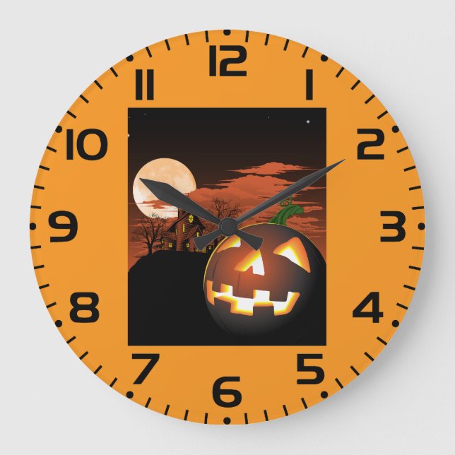 Classic Halloween Jack-O-Lantern Creepy House Große Wanduhr (Vorderseite)