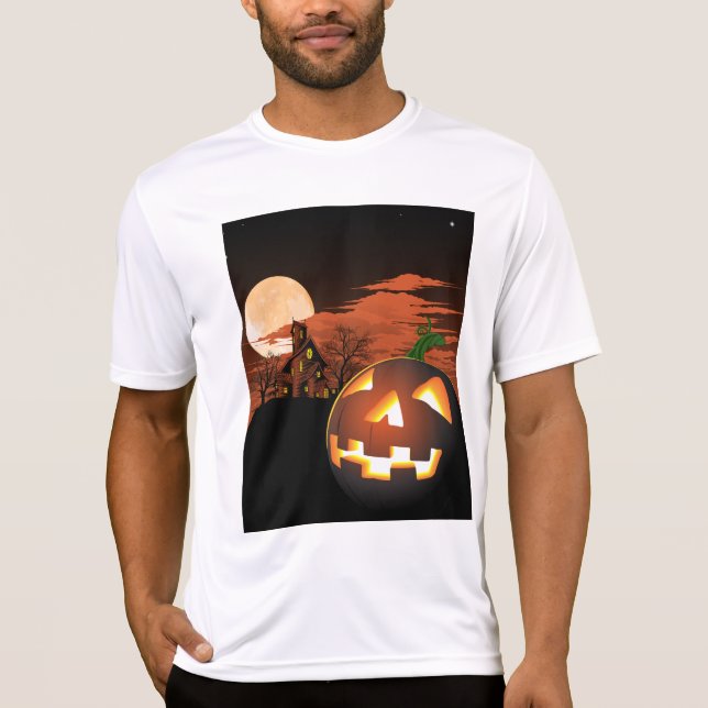 Classic Halloween Jack-O-Lantern Creepy House T-Shirt (Vorderseite)