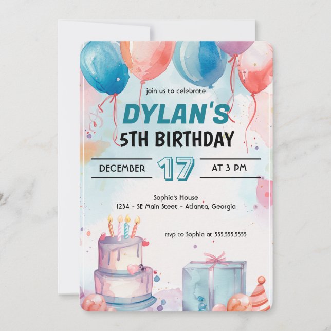 Classic Happy Birthday Party Digitale Einladung (Vorderseite)