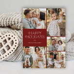 Classic Happy Holidays Fünf Fotos florale Back Feiertagskarte<br><div class="desc">Diese wunderschönen Weihnachtsfotos sind mit fünf Fotovorlagen, elegantem, modernem Typografie-Lesen, "Happy Holidays" und einem handgezeichneten Blumenmuster auf der Rückseite in klassischen Farben tiefgrün, bordeauxrot und Elfenbein auf einem Sand/beige Hintergrund ausgestattet. Die Hintergrundfarbe auf der Vorderseite lässt sich beliebig einstellen (rot). Einfach zu personalisieren für schöne Urlaubskarten, die alle Ihre Familie...</div>