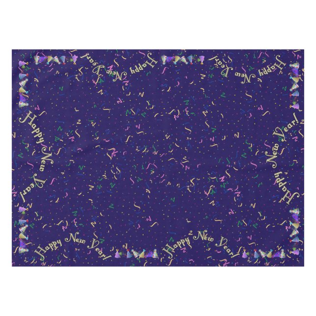 Classic Happy New Year - Confetti und Party Hats Tischdecke (Vorderseite (Horizontal))