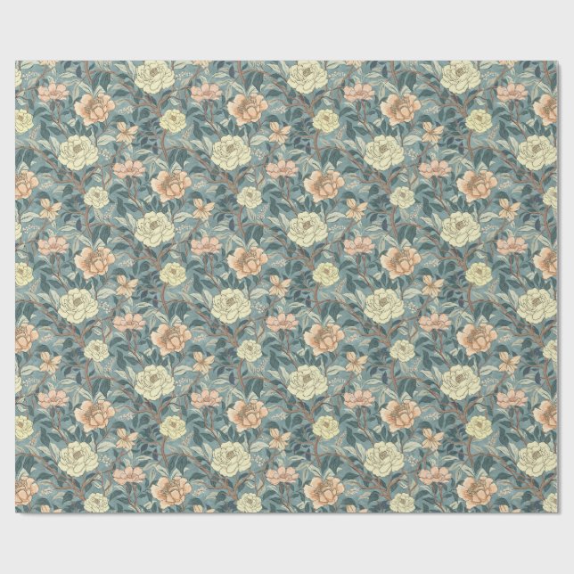 Classic Heirloom Flowers on Dusty Teal Geschenkpapier (Flach)