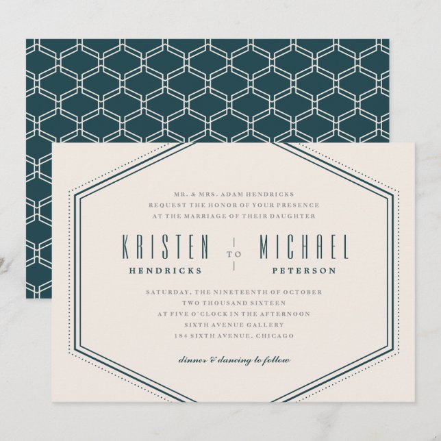Classic Hexagon Wedding Invitation - Ocean Einladung (Vorne/Hinten)