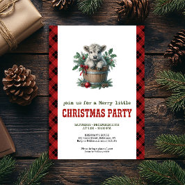 Classic highland cow Christmas invite red florals Einladung