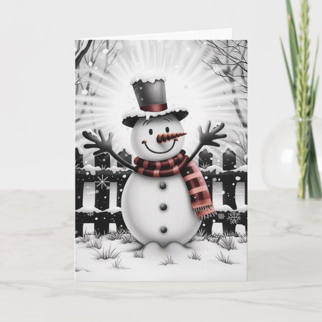 Classic Holiday Cheer Snowman Feiertagskarte (Vorderseite)
