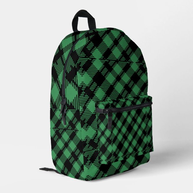 Classic Holiday Green Checkered Pattern  Bedruckter Rucksack (Rückseitige Ecke links)