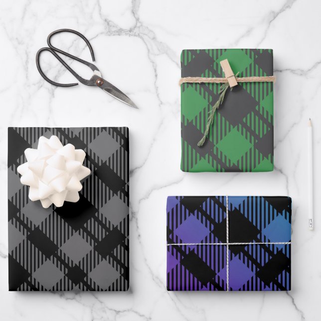 Classic Holiday Green Checkered Pattern  Geschenkpapier Set (Vorderseite)