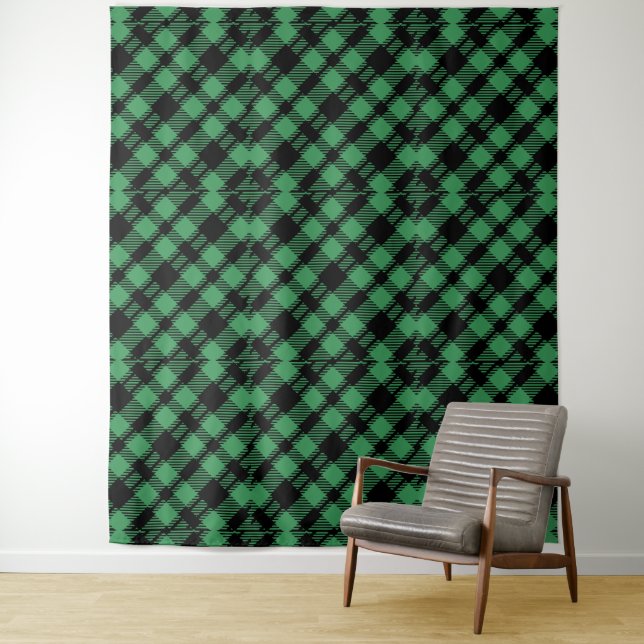 Classic Holiday Green Checkered Pattern  Wandteppich (Beispiel)