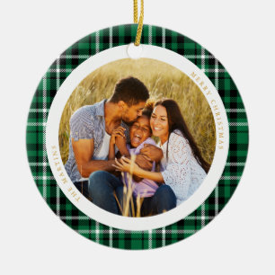 Classic Holiday Green Kariert Foto Keramik Ornament