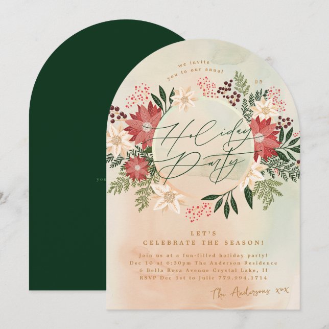 Classic Holiday Party Poinsettia Wreath Arch Einladung (Vorne/Hinten)