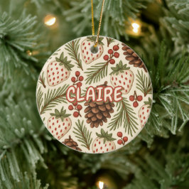 Classic Holiday Pine Berries Rotes Grün Keramik Ornament