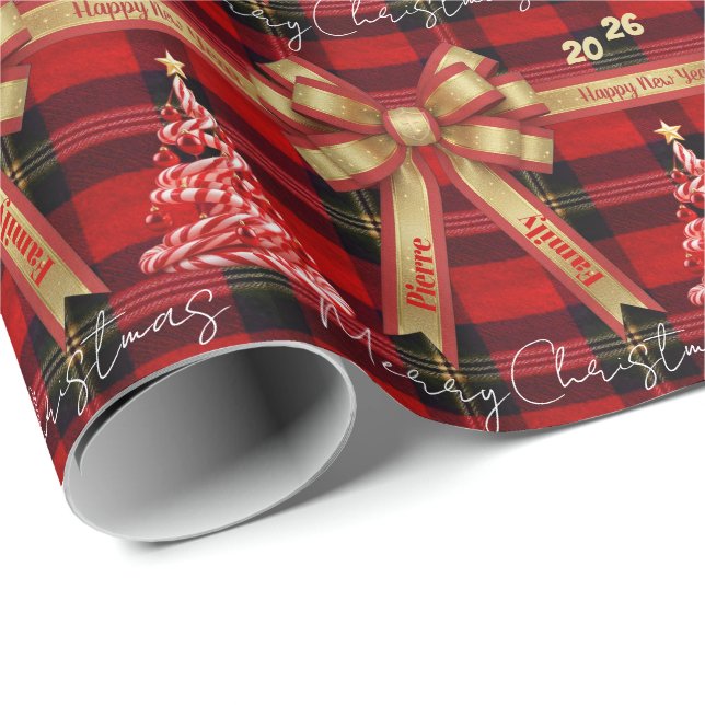 Classic Holiday Plaid -Family Name Geschenkpapier (Rolleneckpunkt)