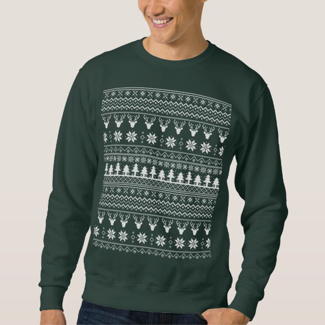 Classic Holiday Reindeer Christmas Sweater Pattern Sweatshirt (Vorderseite)