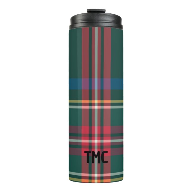 Classic Holiday Tartan Karierte INITIALS Festivals Thermosbecher (Vorderseite)