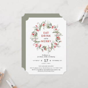 Classic Holiday Wreath Berry Party Einladung